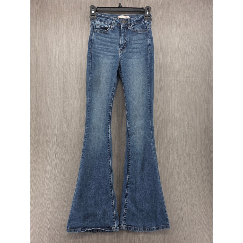 SO Y2K Flare Jeans Mid Rise Medium Wash Blue Denim Womens 0 24